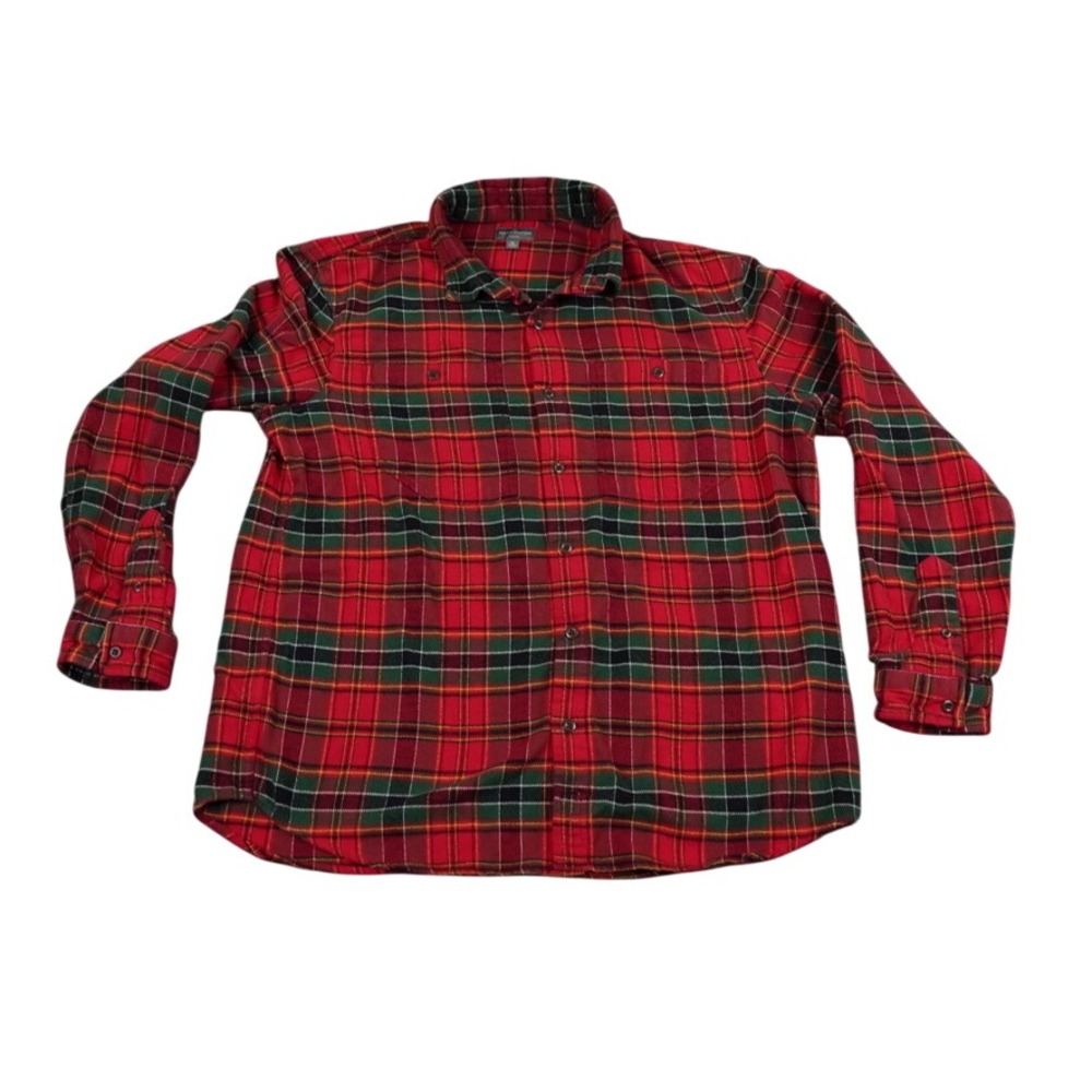 LL Bean Scotch Flannel Shirt‎ Mens XL Red Tartan Plaid Slim Fit Organic Cotton - Picture 2 of 12